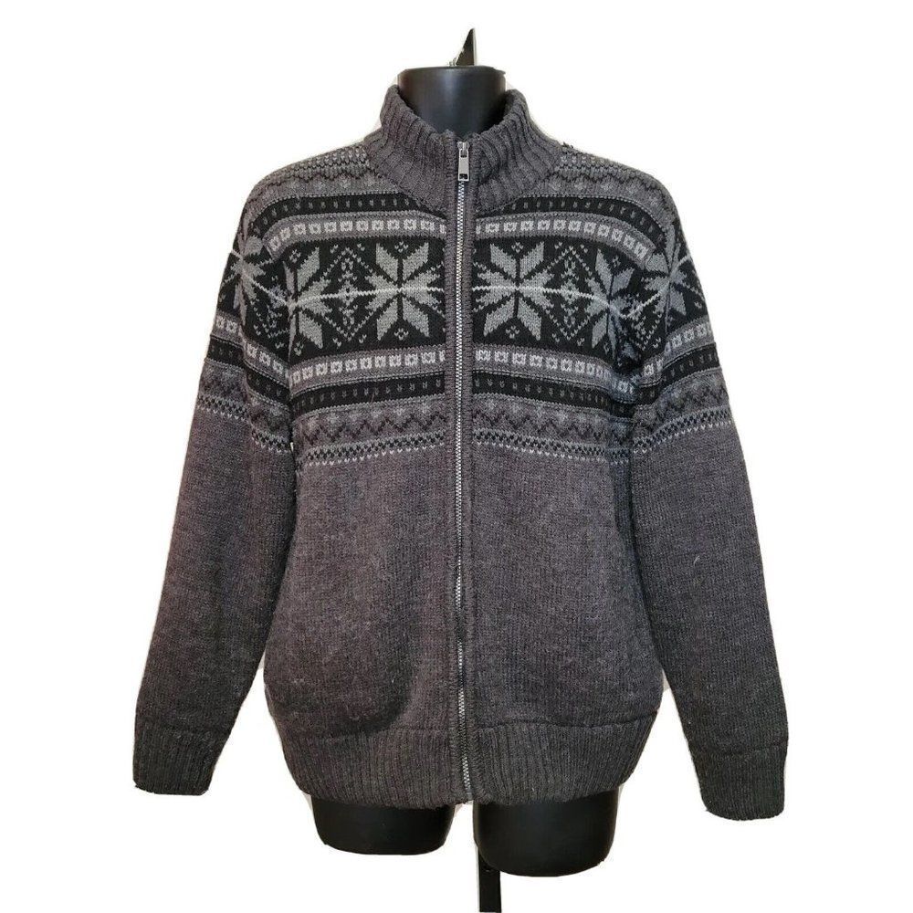 TRICOTS ST RAPHAEL MENS  FLEECE INSIDE SWEATER JACKET GREY FULL ZIP SIZE M #929